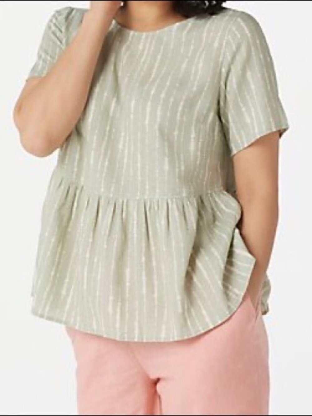 Denim & Co. Naturals Printed Linen Blend Peplum Blouse